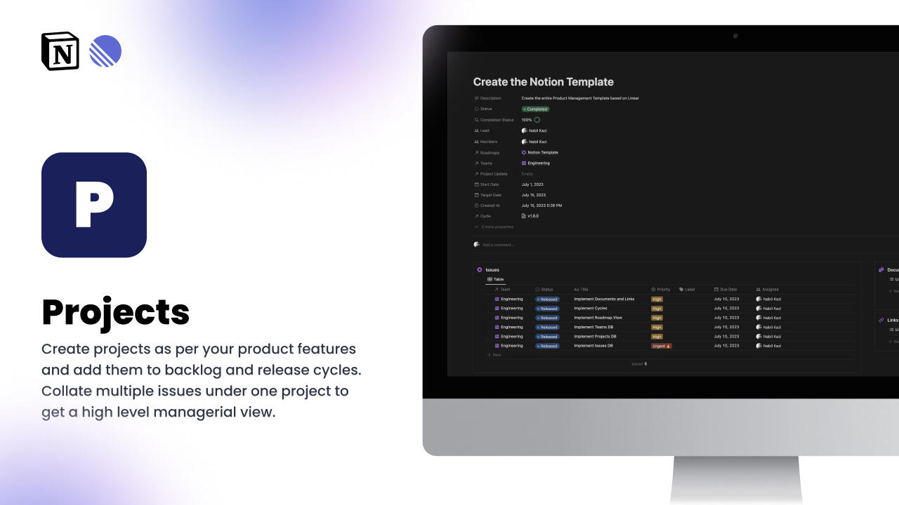 Feature: Projects within the Linear in Notion Product Management Template